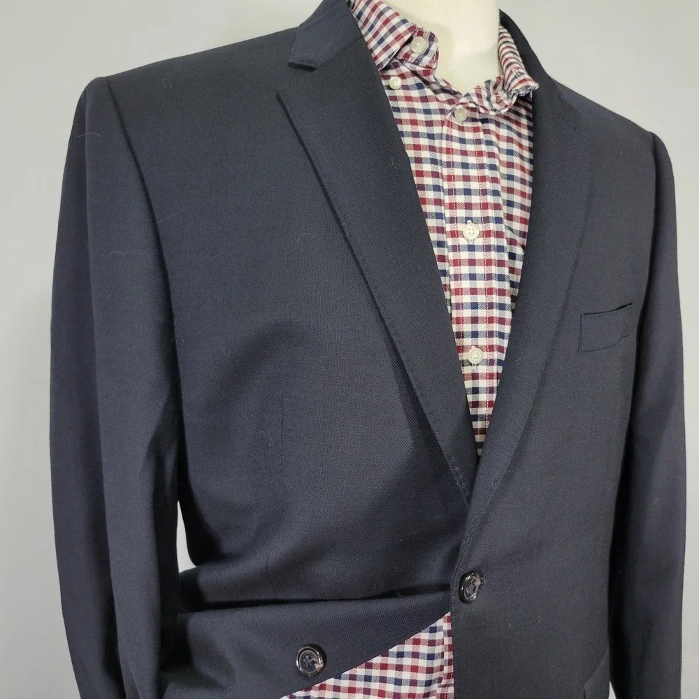Lauren Ralph Lauren Mens Sport Coat Blazer Two Button Navy Wool Spandex 46R SLIM